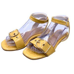 Yellow Bks Dallis Sandals Size 8 Buckle Straps Croc-Embossed Ankle Wrap Resort